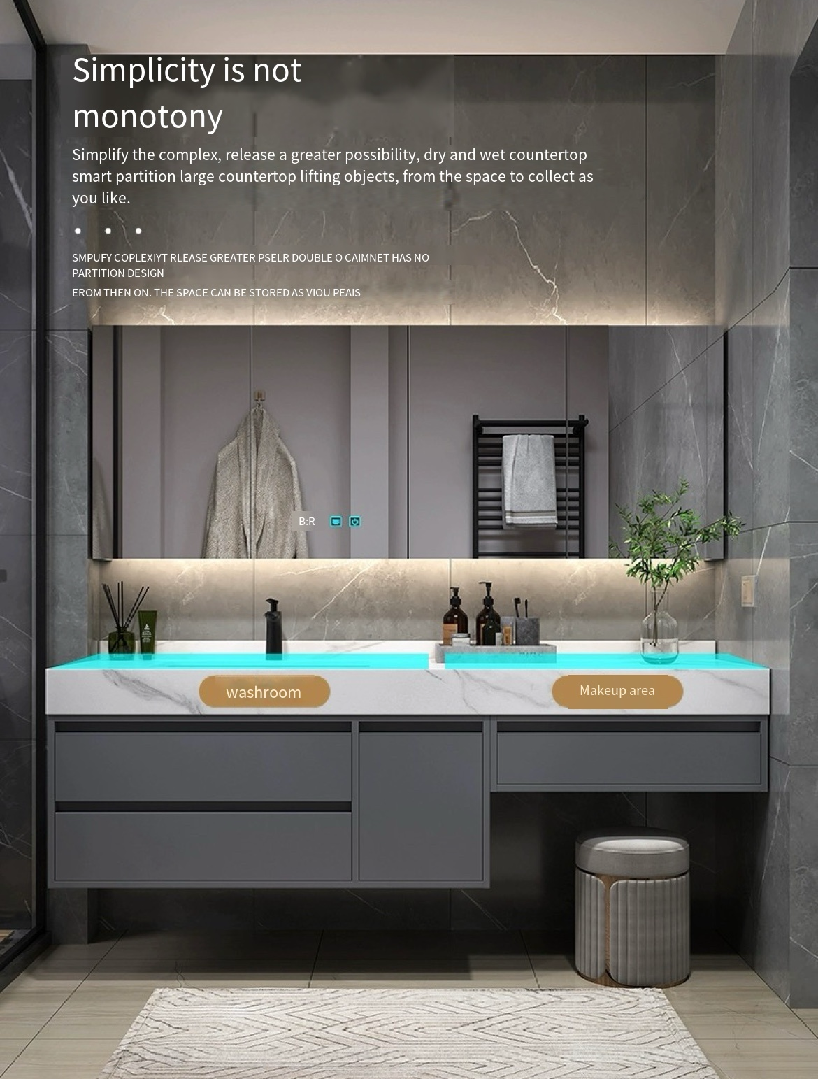 Sleek and Smart: Slate Dressing Table and Bathroom Cabinet Combo for the Modern Home