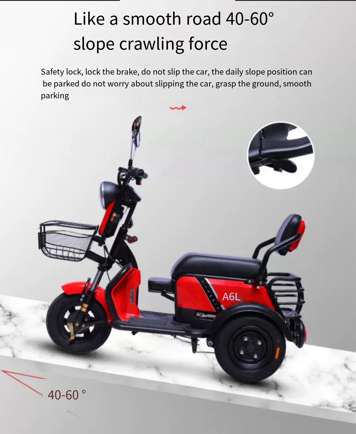 Family-Friendly Electric Tricycle with Three Wheels, maximum power of 500w and 60v Battery.