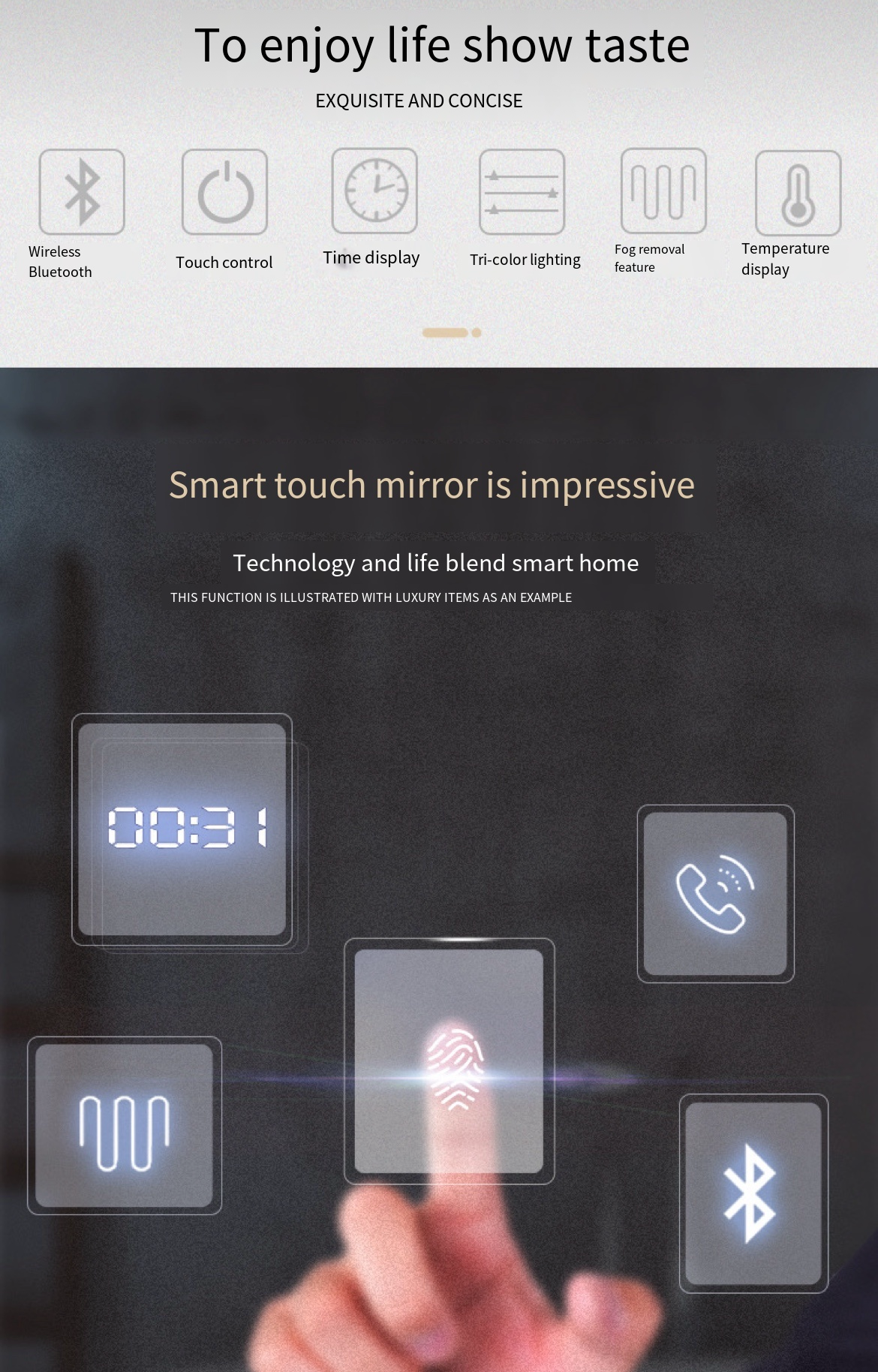 Upgrade Your Bathroom with Elegance and Technology: LED Smart Mirror - Anti-Fog & Touch Screen Convenience