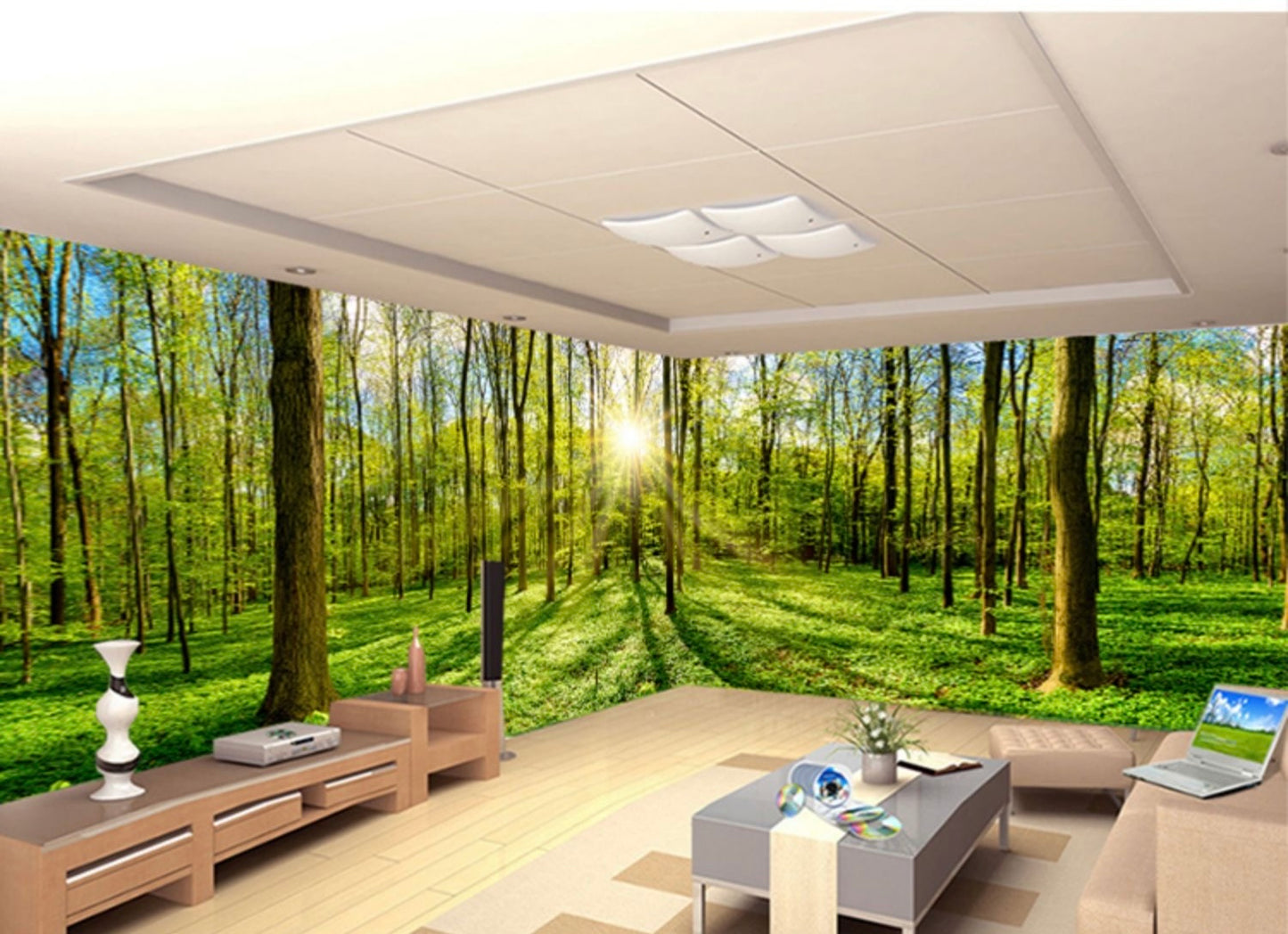 Immerse in Nature's Beauty: 3D Forest Scenery Wallpaper for Living Rooms, Waterproof and Perfect for Broadcast Backgrounds