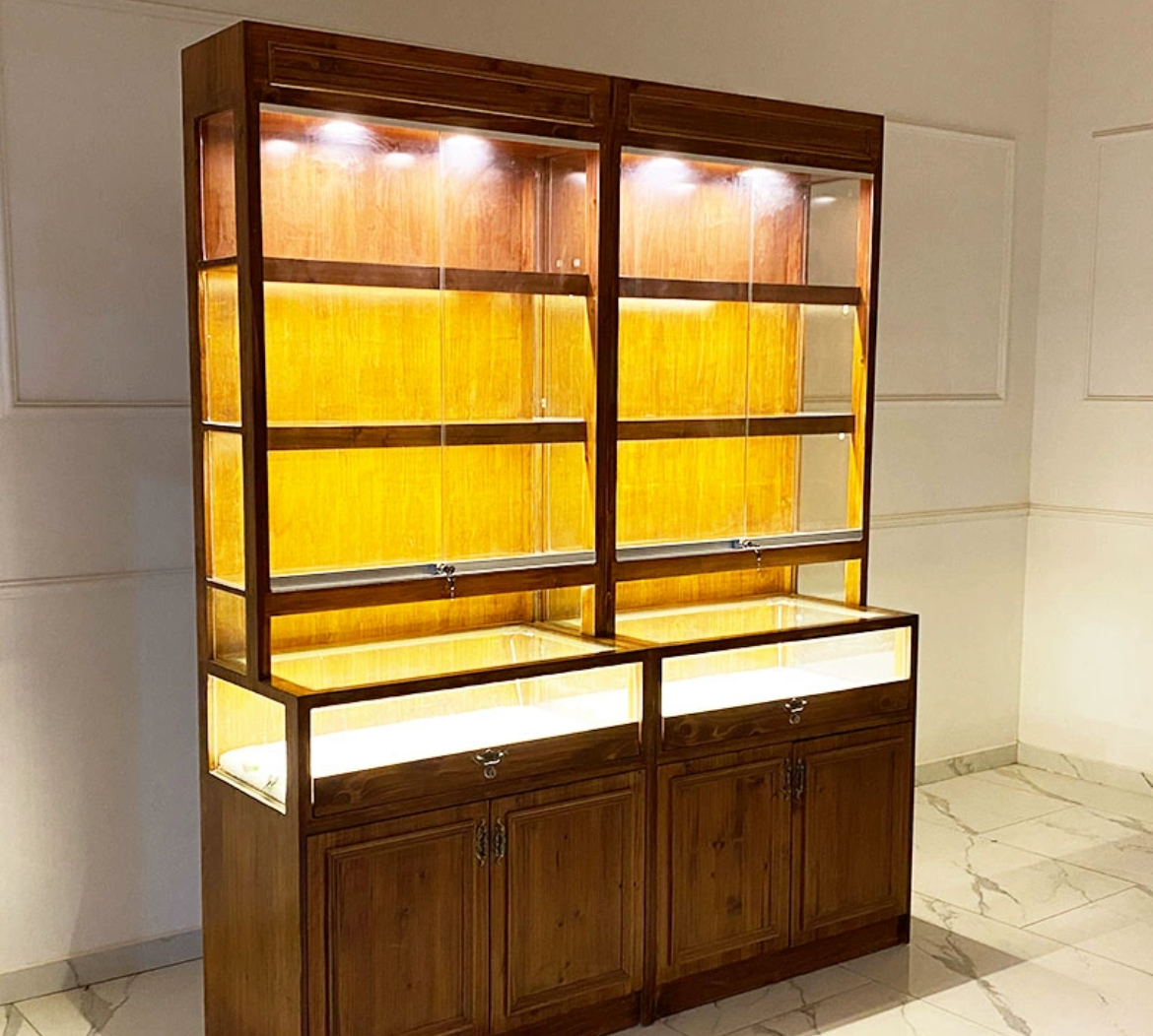 Timeless Beauty: Solid Wood Jewelry & Antique Display Cabinet