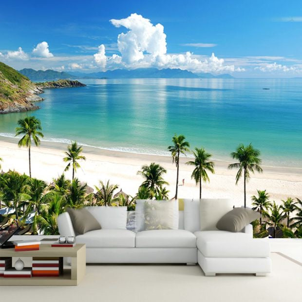 Create Coastal Paradise at Home: 3D 8D Sea Beach Mural Wallpaper for Living Rooms, Bedrooms, and Entrances