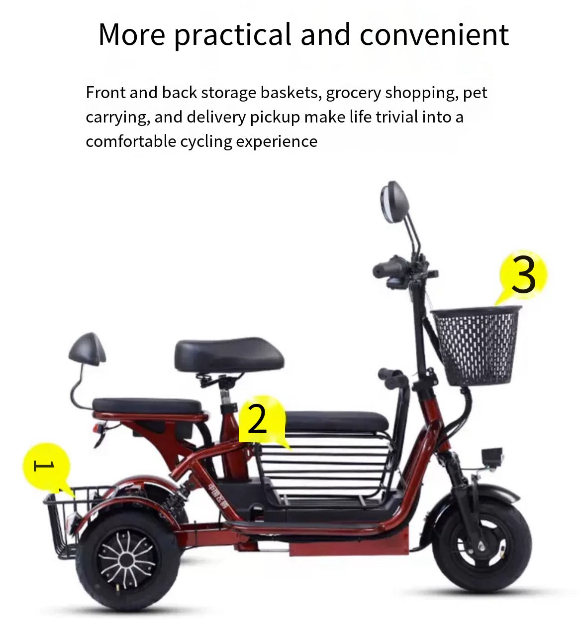 Versatile Folding Electric Tricycle with a maximum power of 500w and 48v battery: Ideal for Home Pick-up and Drop-off, Perfect for Children, Ladies, and the Elderly - Flying Pigeon