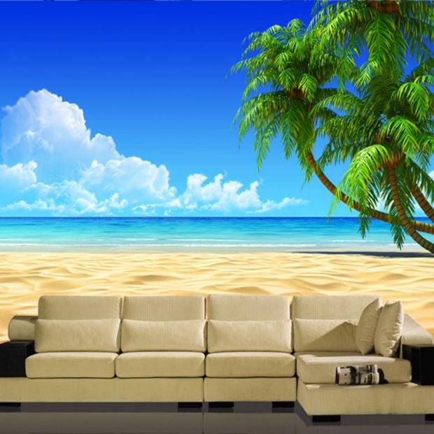 Create Coastal Paradise at Home: 3D 8D Sea Beach Mural Wallpaper for Living Rooms, Bedrooms, and Entrances