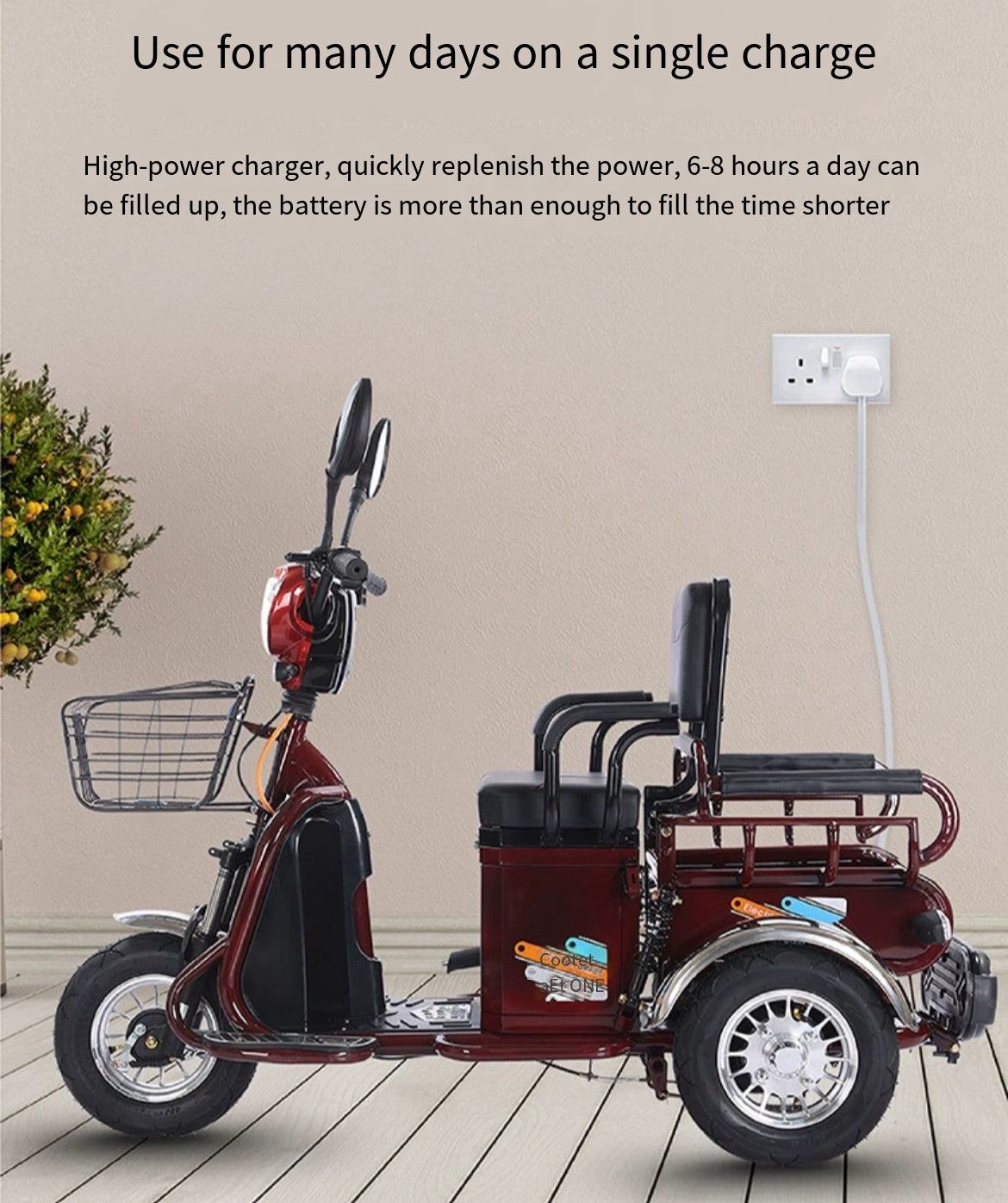 Family Cruiser: Electric Tricycle with a maximum power of 500w and 48v battery for Safe and Convenient Parent-Child Transportation