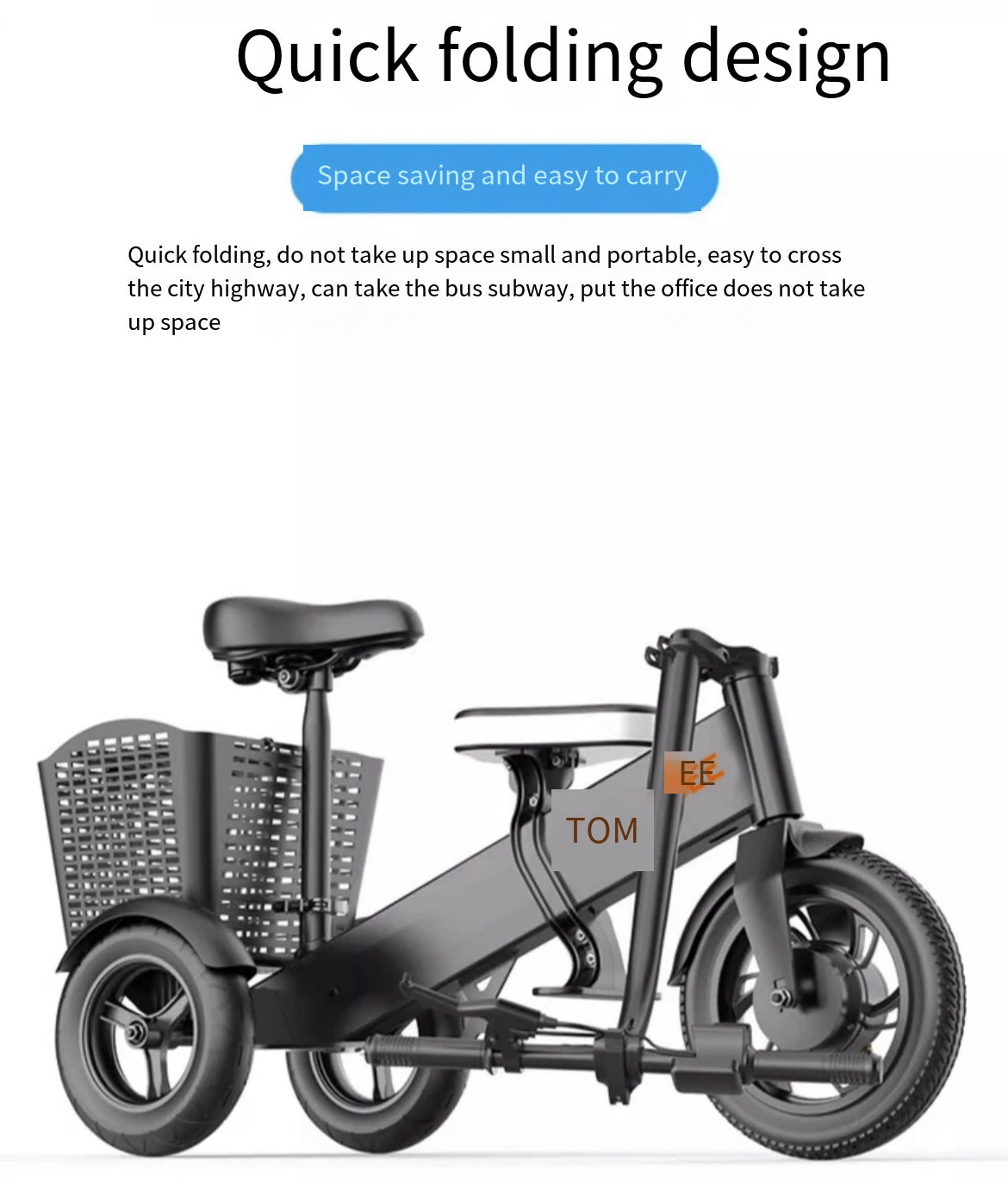 Tomofree Mini Transport: The Ultimate Folding Household tricycle with a 36v battery and a pure electric range of 25km