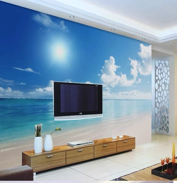 Create Coastal Paradise at Home: 3D 8D Sea Beach Mural Wallpaper for Living Rooms, Bedrooms, and Entrances