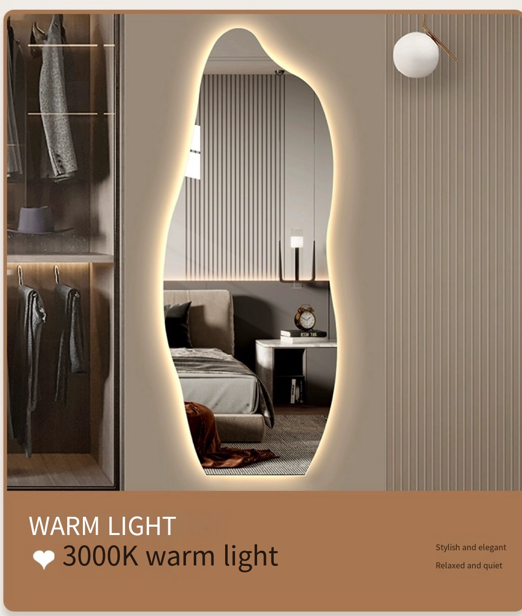 Shape Your Style: Frameless Full-Body Fitting Mirror with Irregular Design and LED