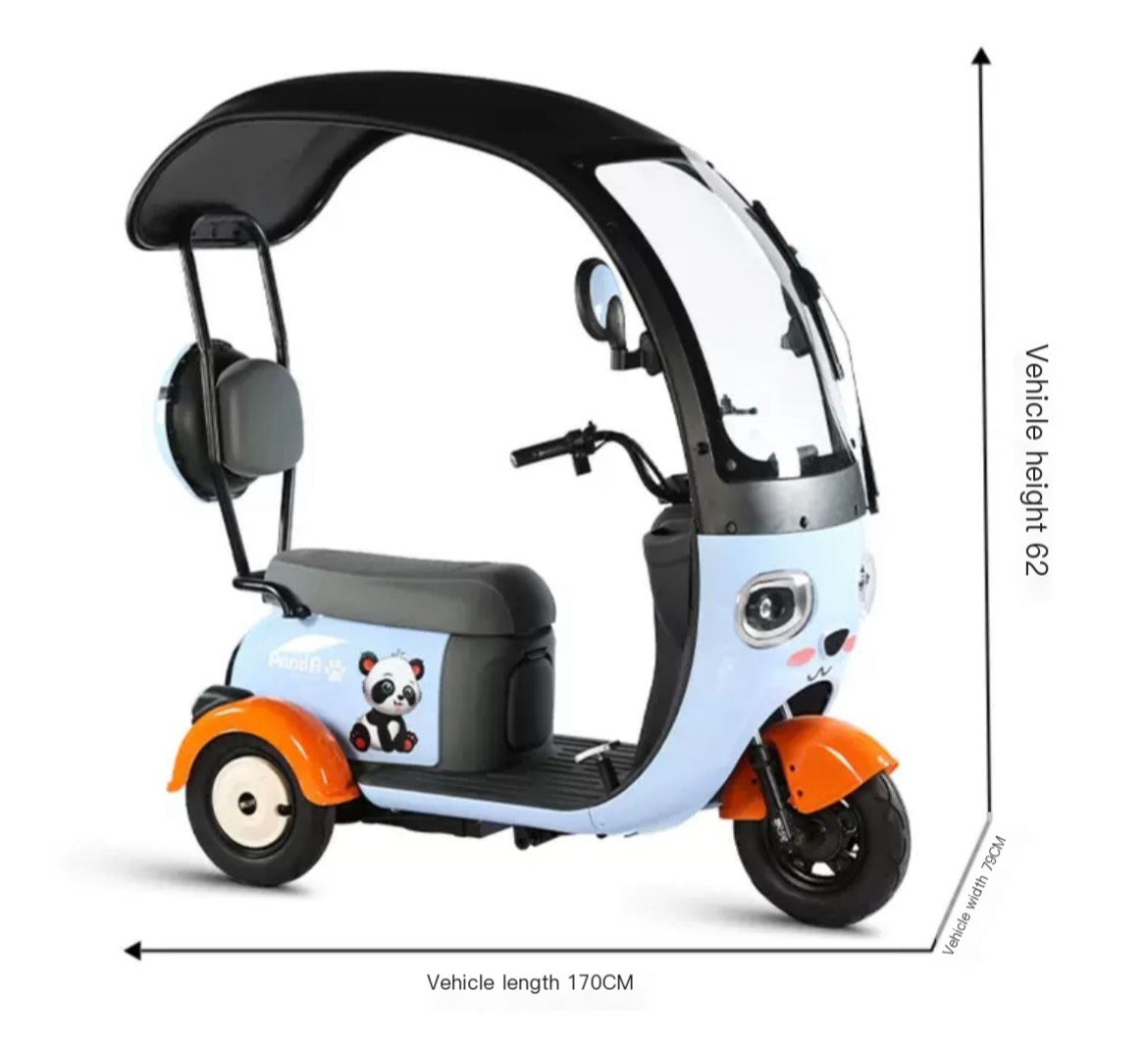 Electric Carport Tricycle: Perfect for Home, Lady, Old Age, and Child Transportation with a maximum power of 500w and a pure electric range of 65km and above.