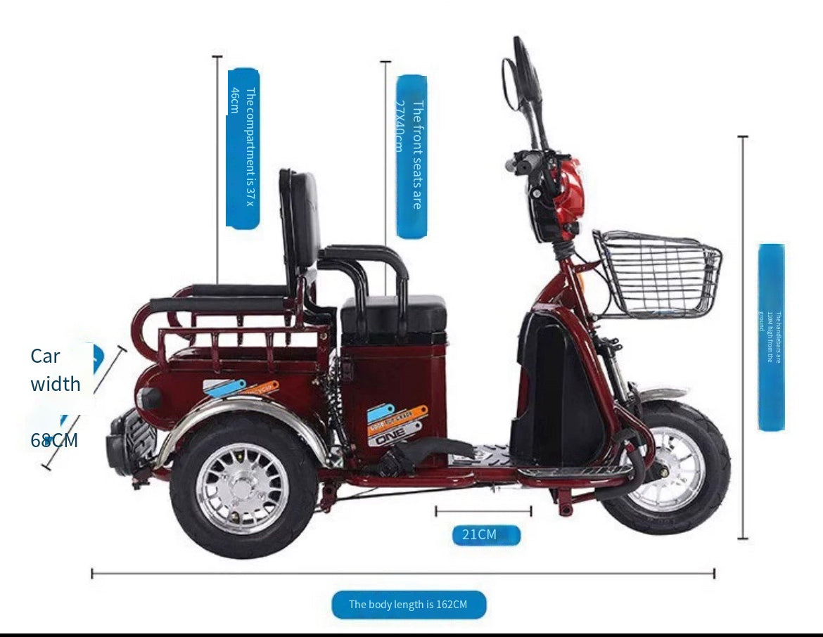 Family Cruiser: Electric Tricycle with a maximum power of 500w and 48v battery for Safe and Convenient Parent-Child Transportation