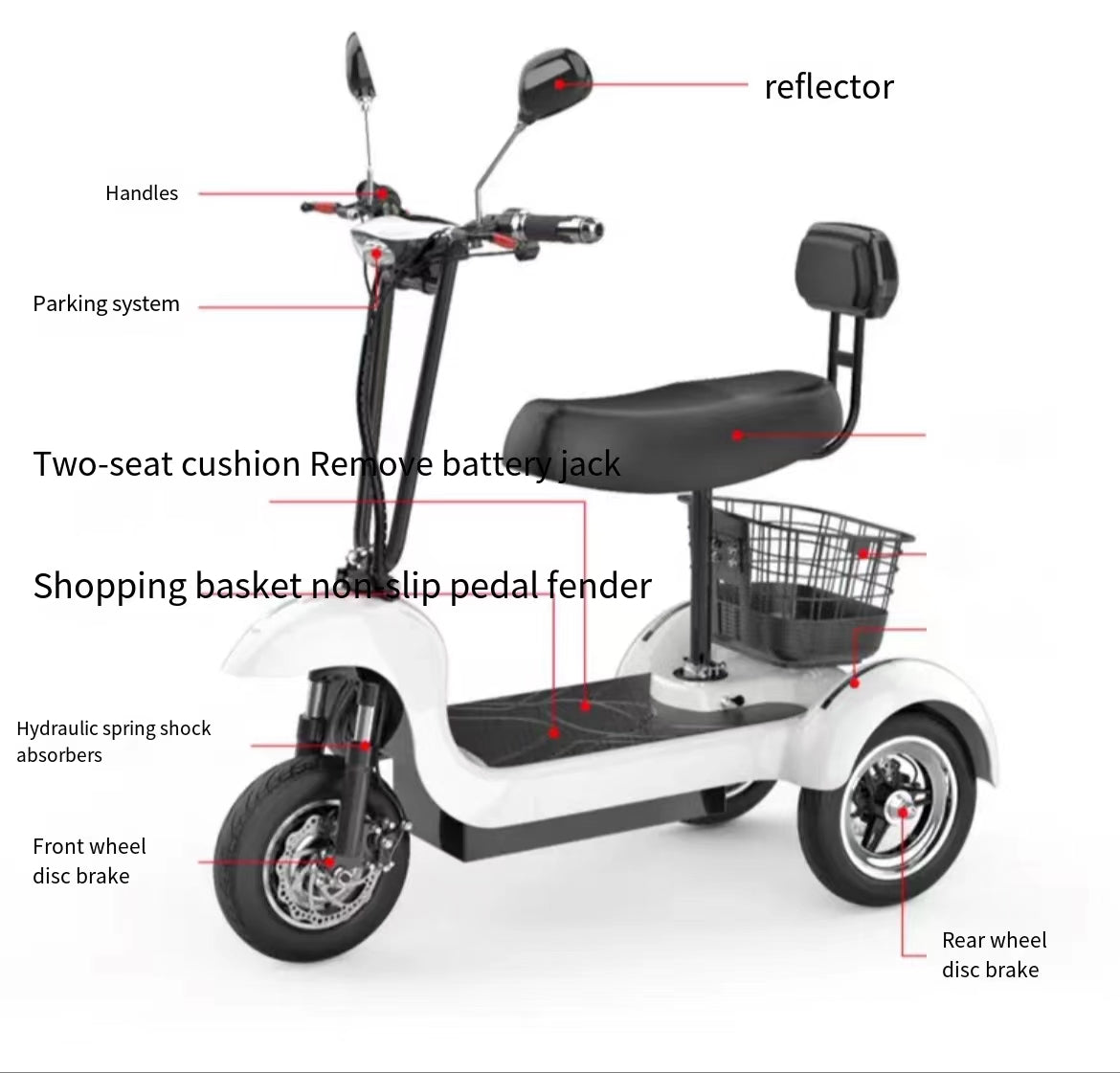 Folding Electric Tricycle for Women and Children - Ideal for Elderly and Parent-Child Activities with a miximum power of 500w and 48v battery