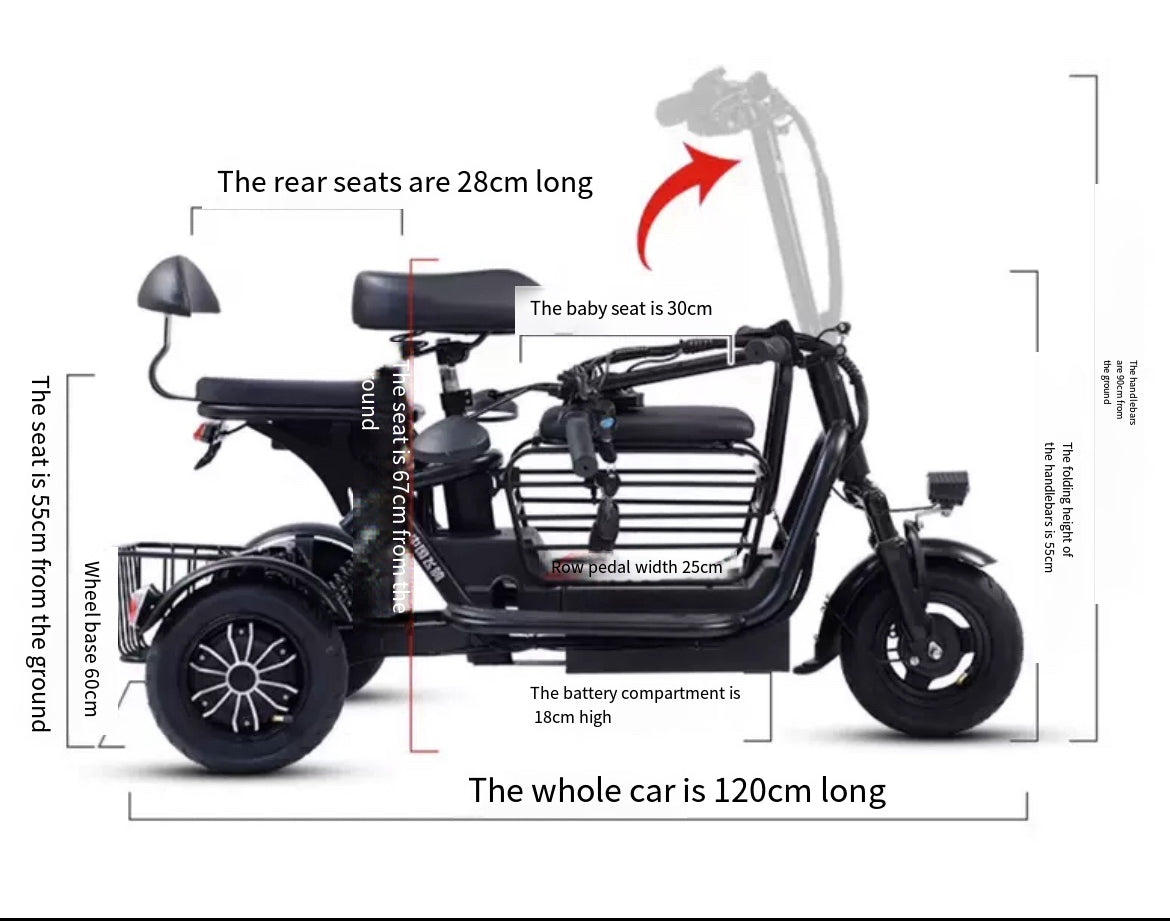 Versatile Folding Electric Tricycle with a maximum power of 500w and 48v battery: Ideal for Home Pick-up and Drop-off, Perfect for Children, Ladies, and the Elderly - Flying Pigeon