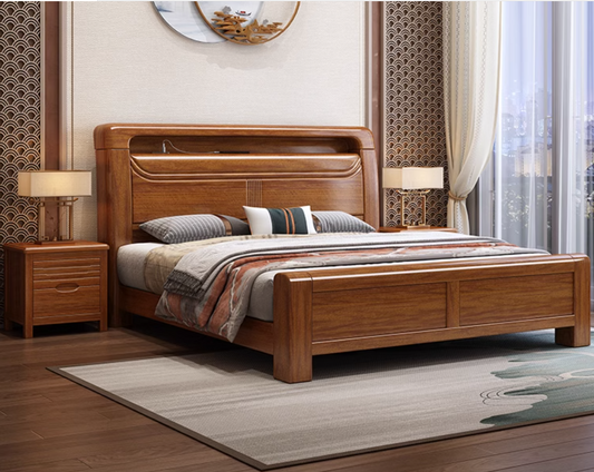 Modern Walnut Wood Double Bed with Storage - Delivered and Assembled Just for You